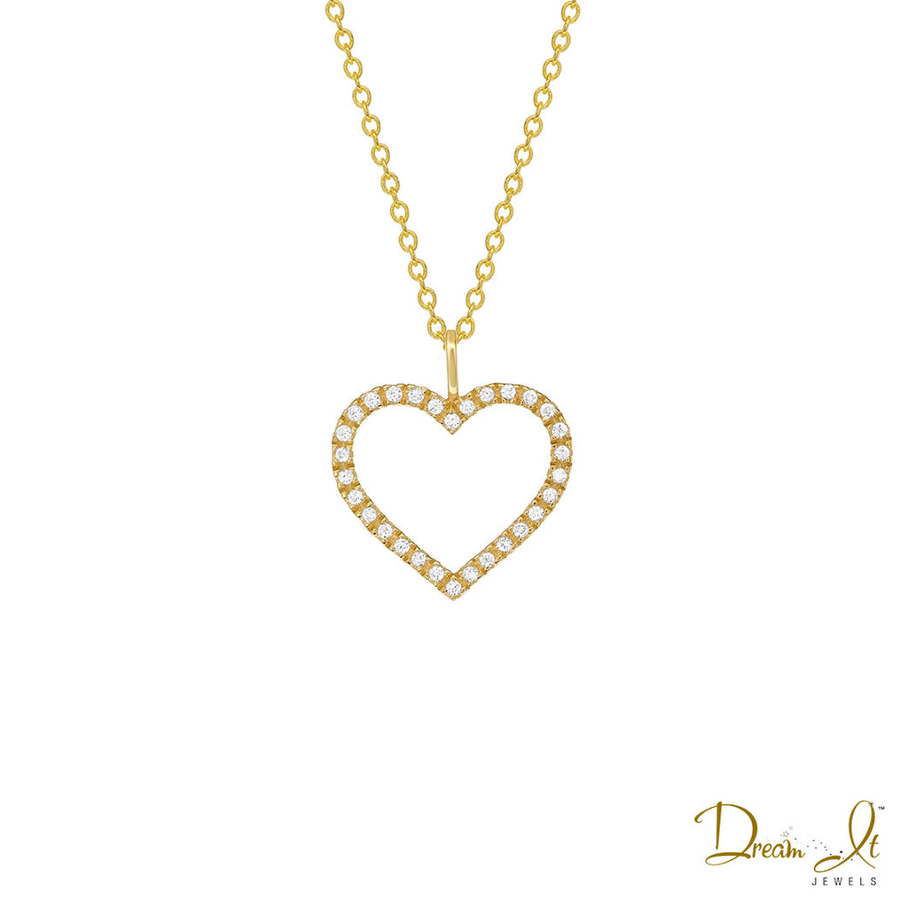 14 Karat Yellow Gold and Diamond (0.07ct) Open Heart Pendant | Dream It Jewels 