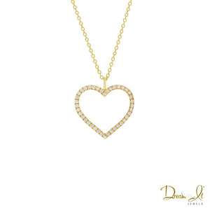 14 Karat Yellow Gold and Diamond (0.10ct) Open Heart Pendant | Dream It Jewels 