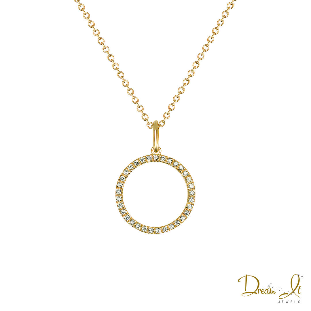 14 Karat Yellow Gold and Diamond (0.12ct) Halo Pendant | Dream It Jewels