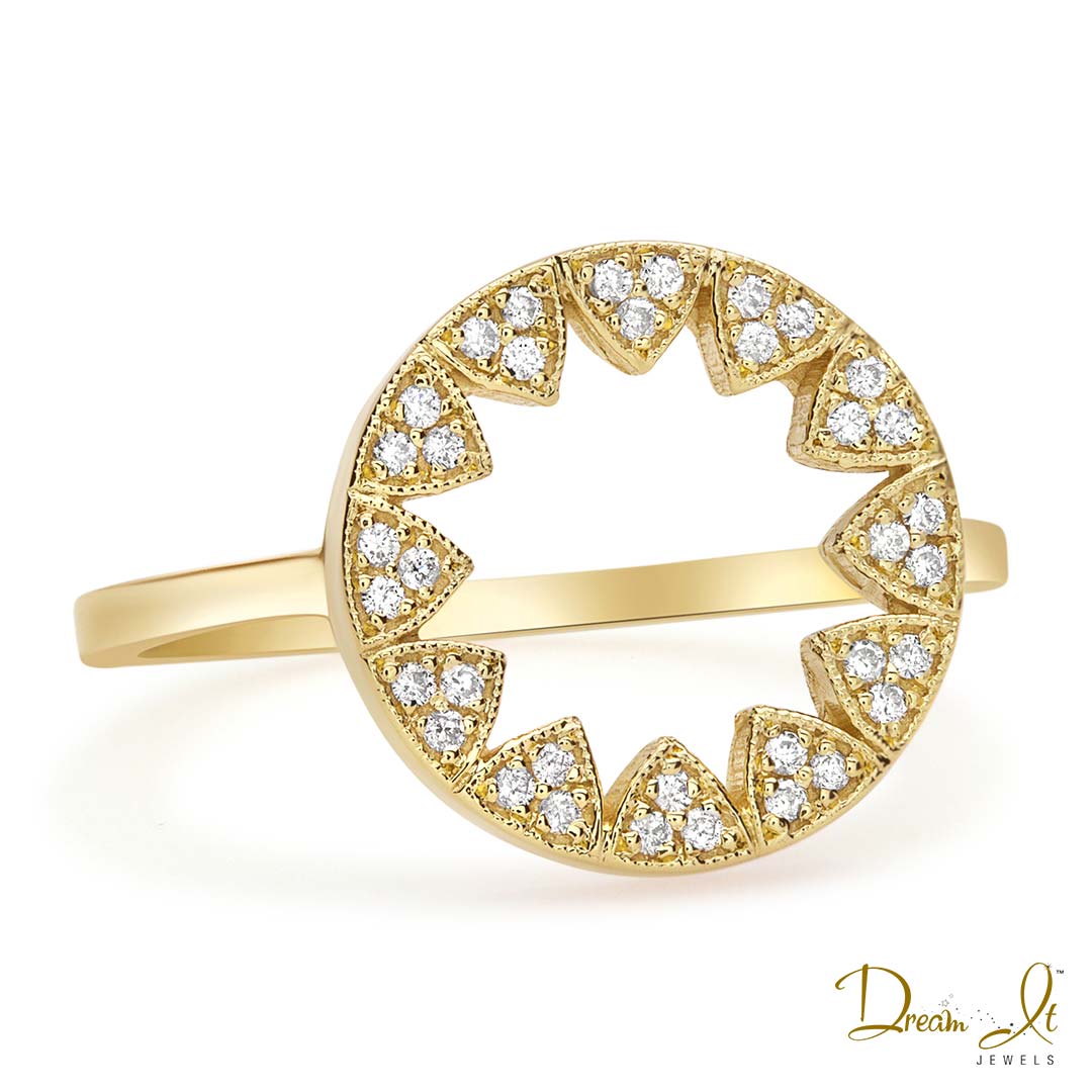 14 Karat Yellow Gold and Diamond (0.12ct) Open Star Ring | Dream It Jewels 