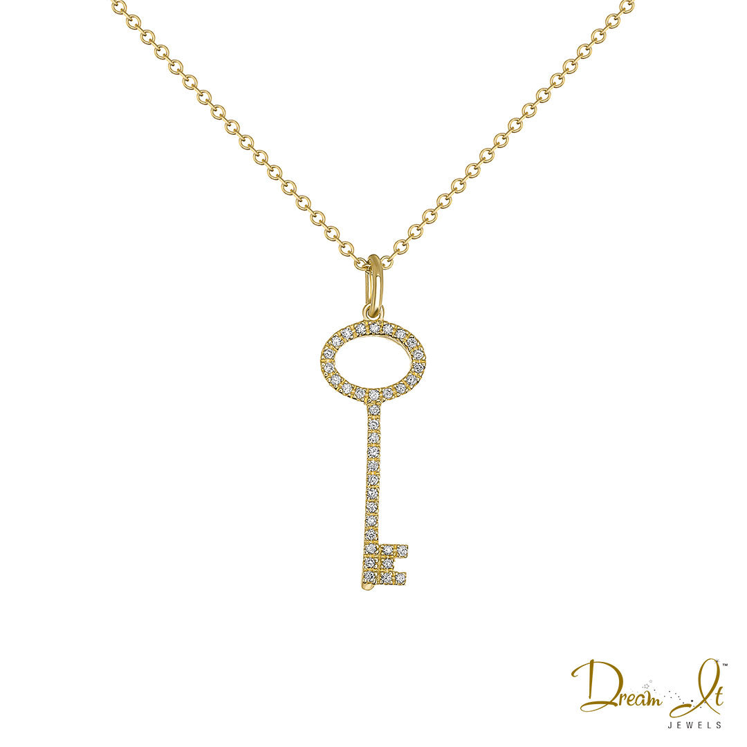 14 Karat Yellow Gold and Diamond (0.13ct) Key Pendant | Dream It Jewels 