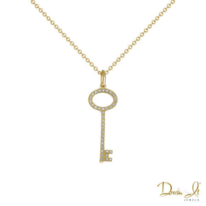 14 Karat Yellow Gold and Diamond (0.13ct) Key Pendant | Dream It Jewels 