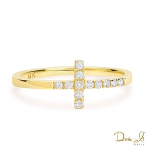 14 Karat Yellow Gold and Diamond (0.15ct) Cross Ring - Dream It Jewels