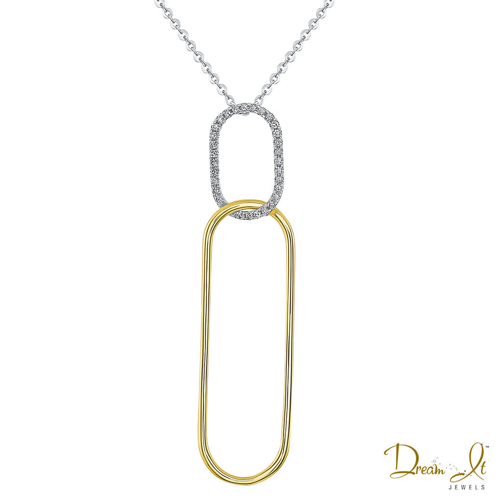 14 Karat Yellow Gold and Diamond (0.15ct) Paper Clip Design Pendant | Dream It Jewels 