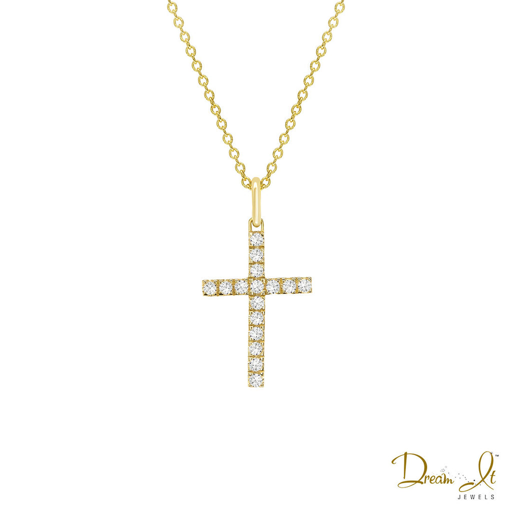 14 Karat Yellow Gold and Diamond (0.16ct) Cross Pendant | Dream It Jewels 