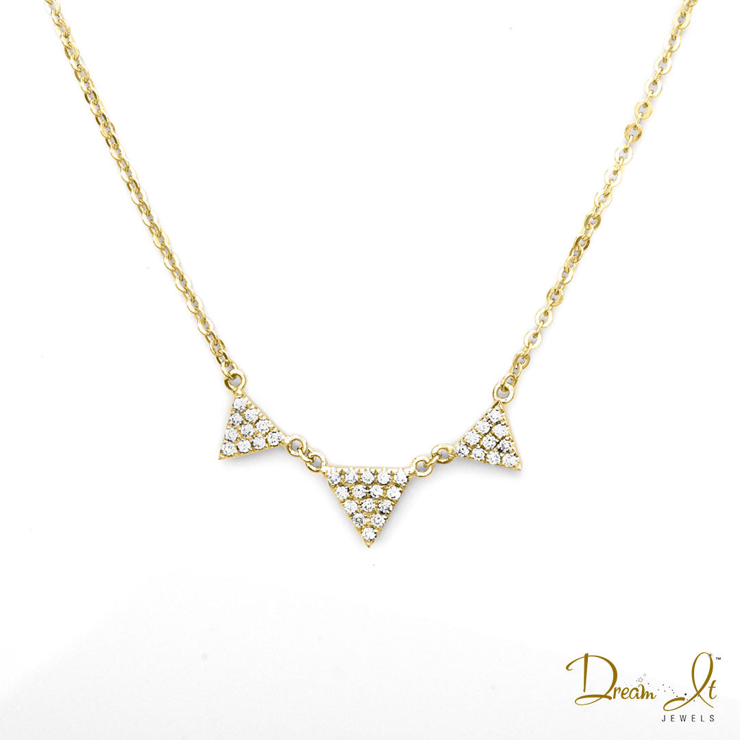 14 Karat Yellow Gold and Diamond (0.17ct) Triangle Design Necklace | Dream It Jewels 