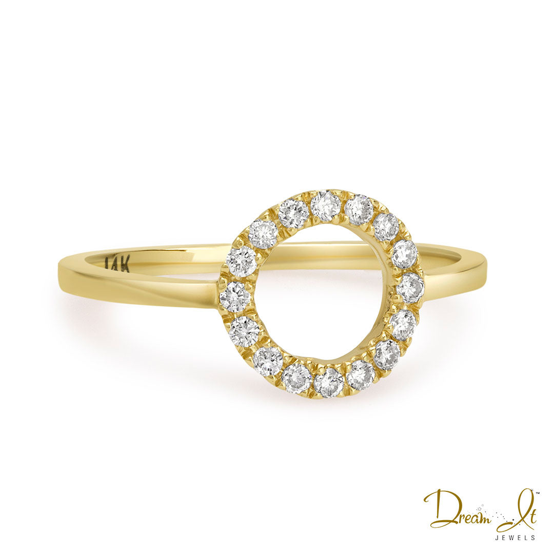 14 Karat Yellow Gold and Diamond (0.19ct) Open Halo Ring | Dream It Jewels