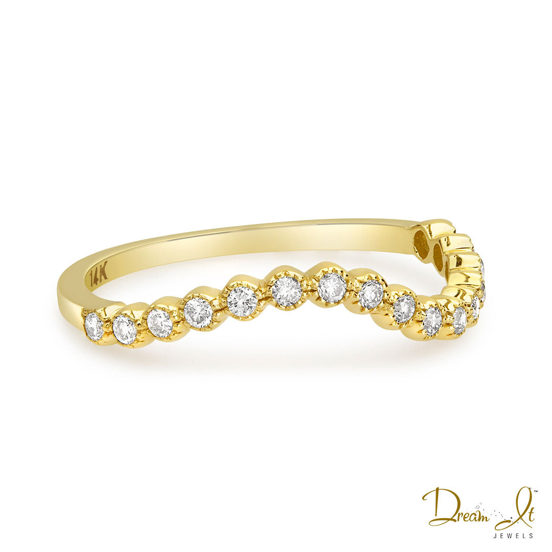 14 Karat Yellow Gold and Diamond (0.19ct) Stackable Wavy Ring | Dream It Jewels