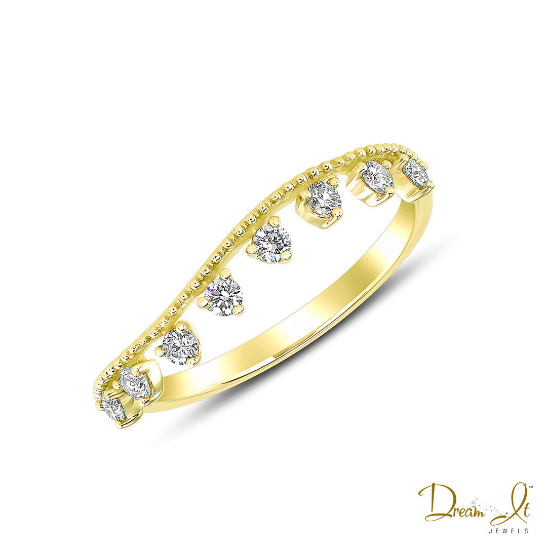 14 Karat Yellow Gold and Diamond (0.20ct) Beaded Design Wavy Ring | Dream It Jewels 