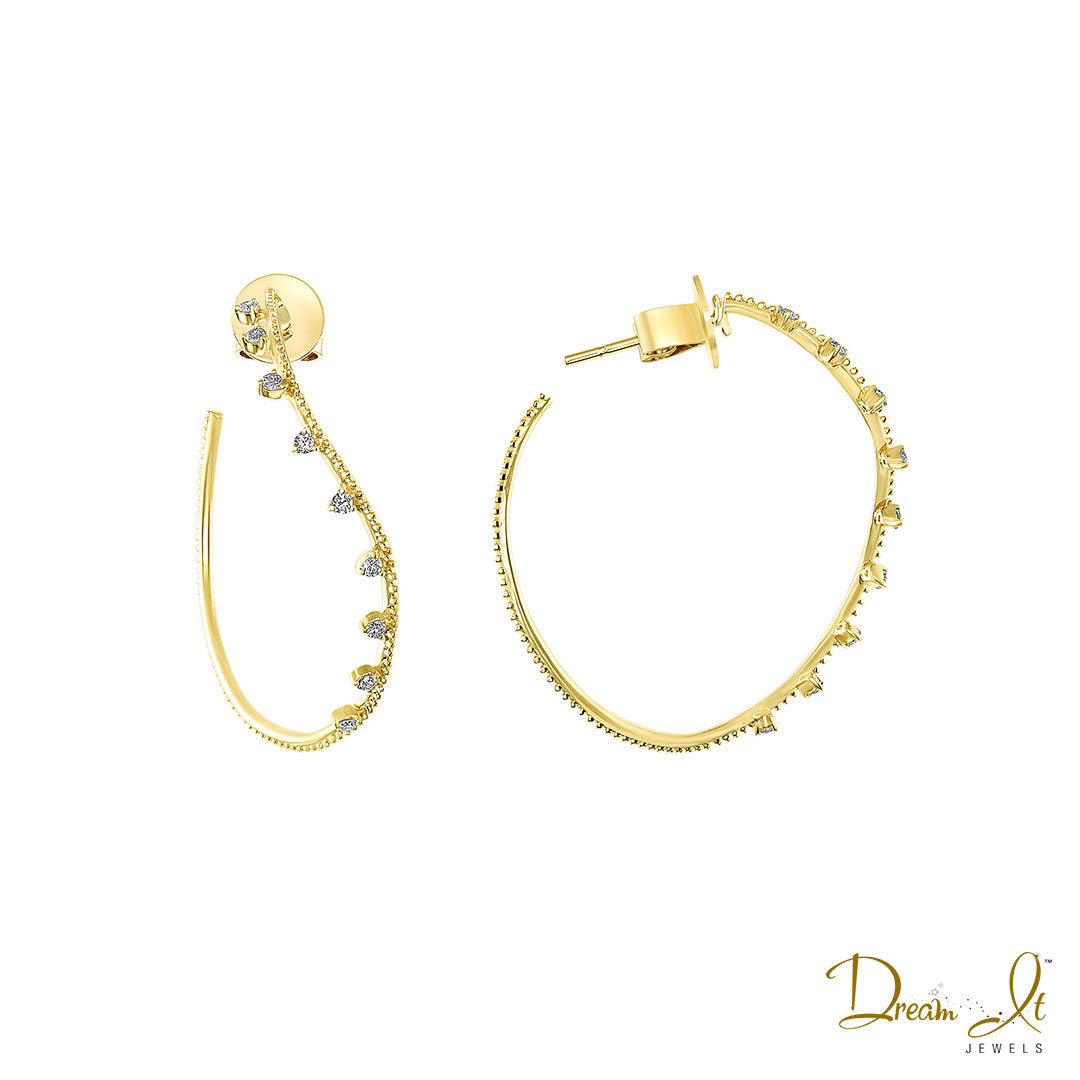 14 Karat Yellow Gold and Diamond (0.21ct) Beaded Swirl Hoop Earrings | Dream It Jewels