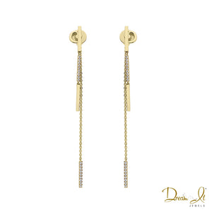 14 Karat Yellow Gold and Diamond (0.21ct) Double Row Dangling Earrings | Dream It Jewels