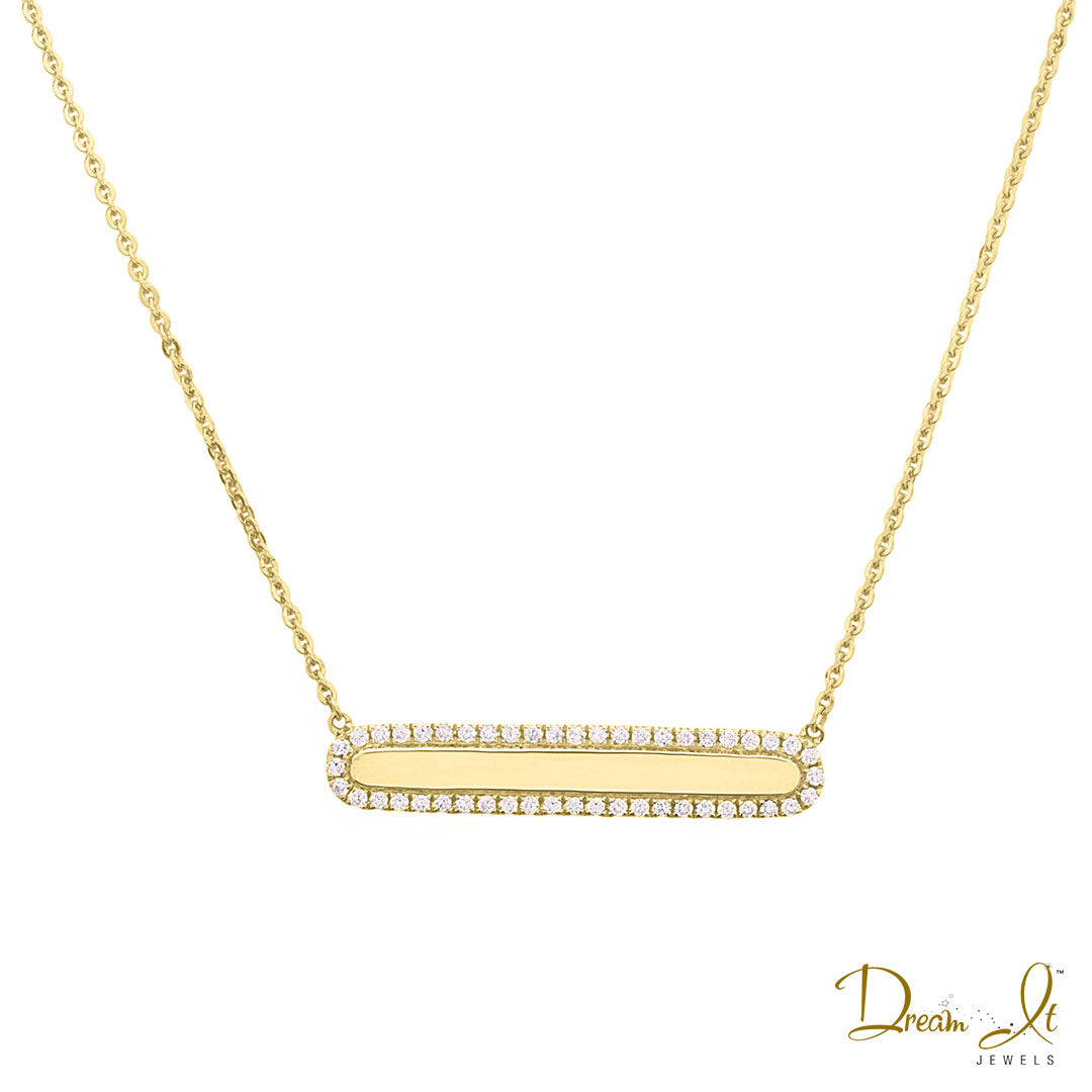 14 Karat Yellow Gold and Diamond (0.24ct) Name Plate Necklace | Dream It Jewels 
