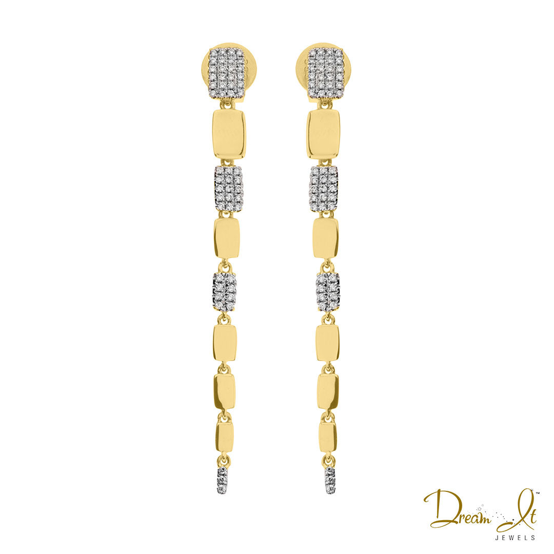 14 Karat Yellow Gold and Diamond (0.29ct) Rectangular Shape Dangling Earrings | Dream It Jewels
