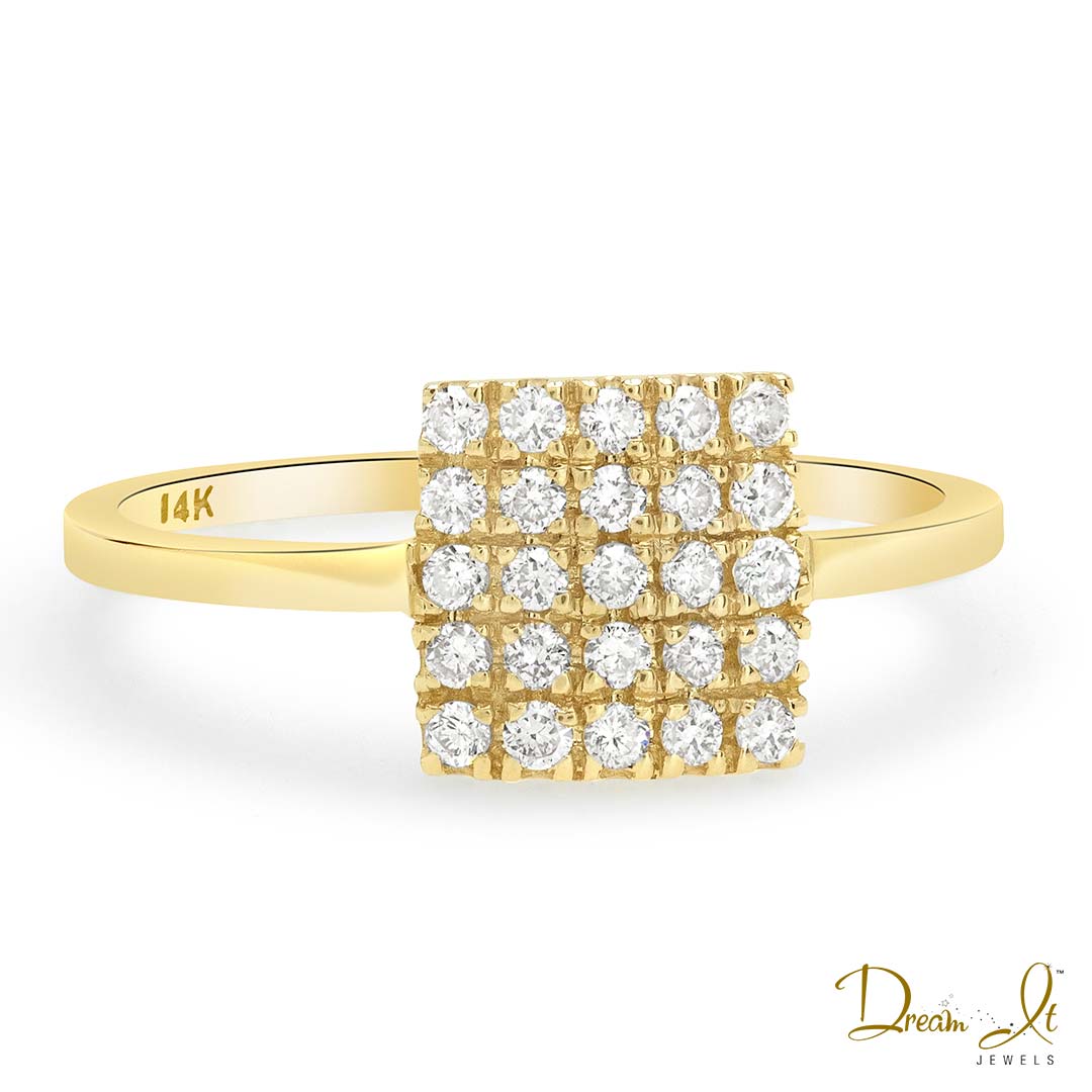 14 Karat Yellow Gold and Diamond (0.30ct) Square Design Ring | Dream It Jewels