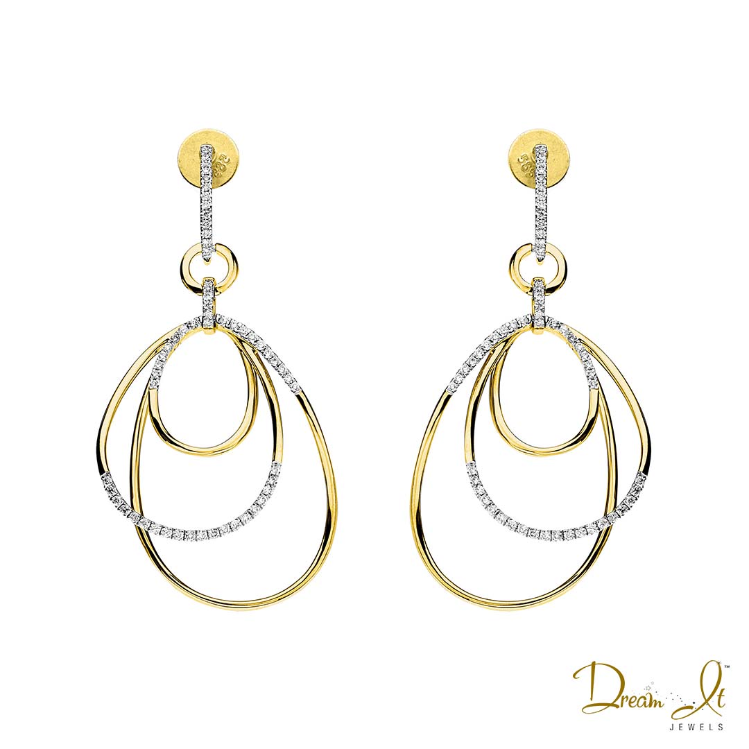 14 Karat Yellow Gold and Diamond (0.55ct) Dangling Hoop Earrings | Dream It Jewels
