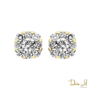 14 Karat Yellow Gold and Diamond (1.05ct) Cluster Cushion Shape Earrings | Dream It Jewels
