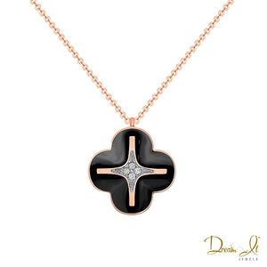 14 Karat Gold, Black Enamel and Diamond(0.06ct) Unique Cross Pendant