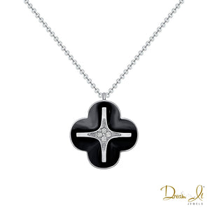 14 Karat Gold, Black Enamel and Diamond(0.06ct) Unique Cross Pendant