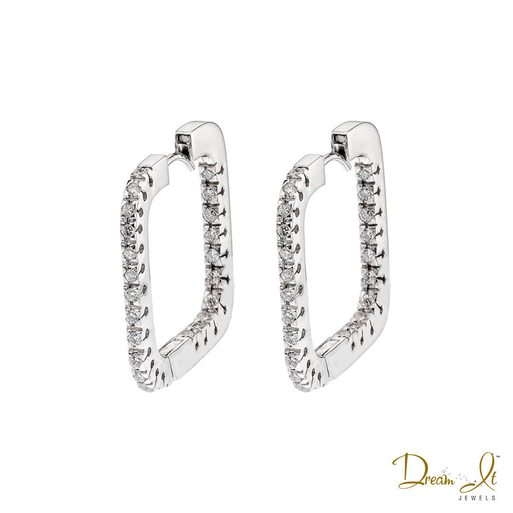 18 Karat Gold and Diamond (0.80ct) Small Square Hoop Earrings | Dream It Jewels 