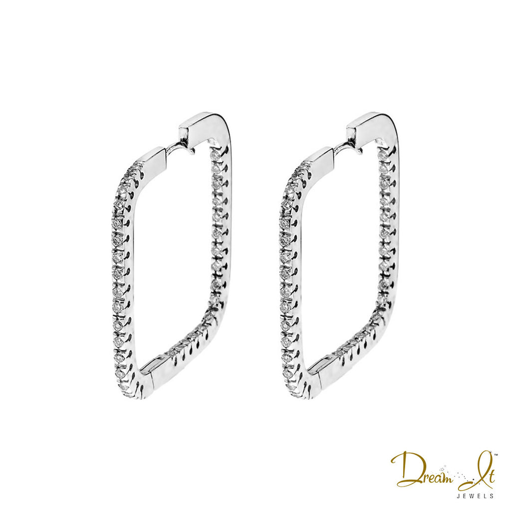 18 Karat Gold and Diamond (1.00ct) Medium Square Hoop Earrings | Dream It Jewels 