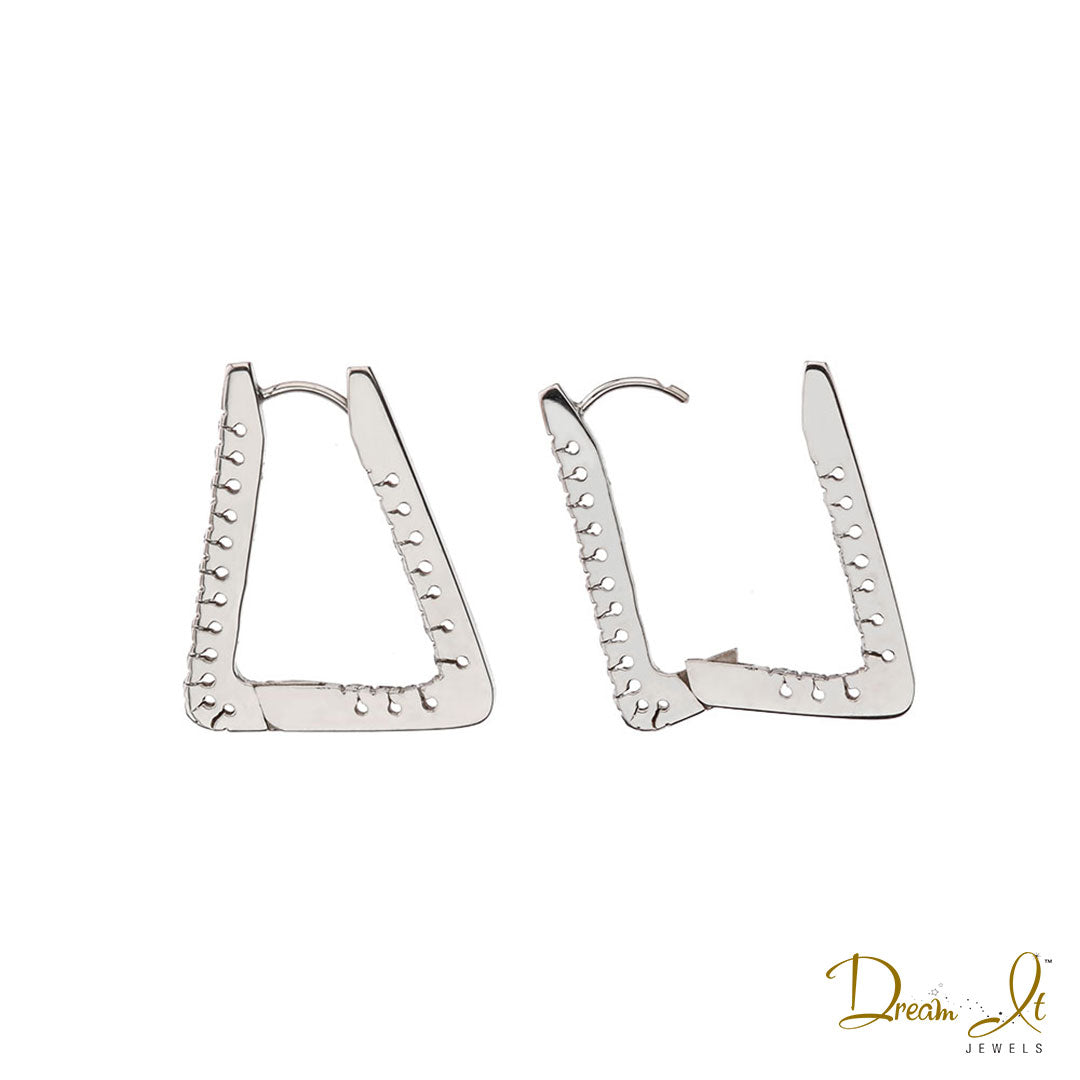 18 Karat White Gold and Diamond (0.70ct)Triangular Hoop Earrings | Dream It Jewels