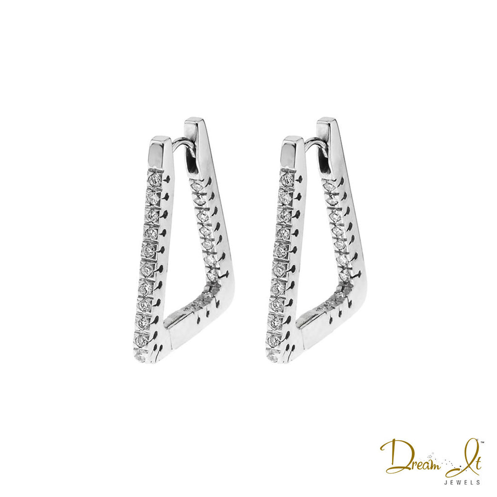 18 Karat White Gold and Diamond (0.70ct)Triangular Hoop Earrings | Dream It Jewels