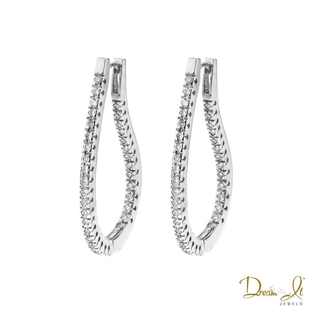 18 Karat White Gold and Diamond (1.10ct) Oval Hoop Earrings | Dream It Jewels 