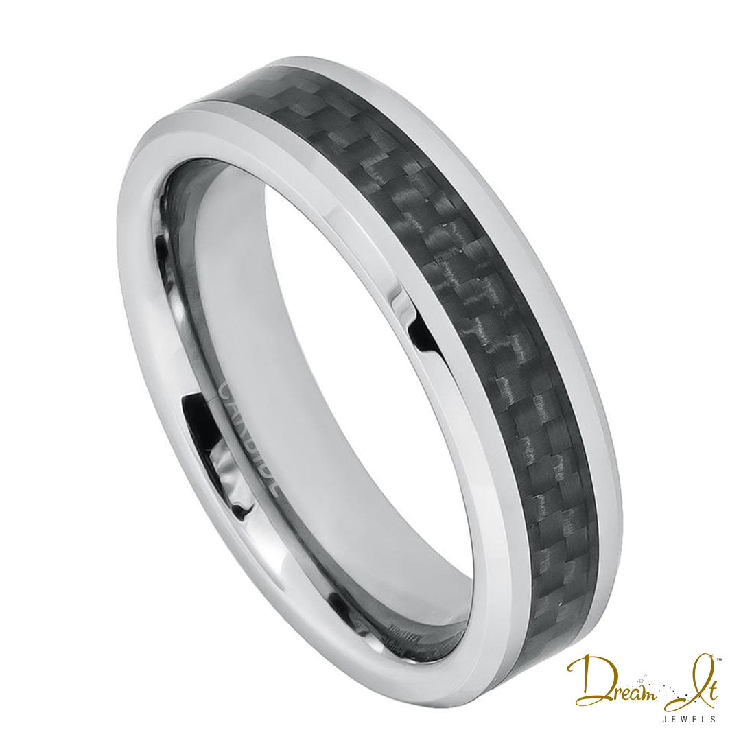 6mm Carbon Fiber Inlay Tungsten Band | Dream It Jewels