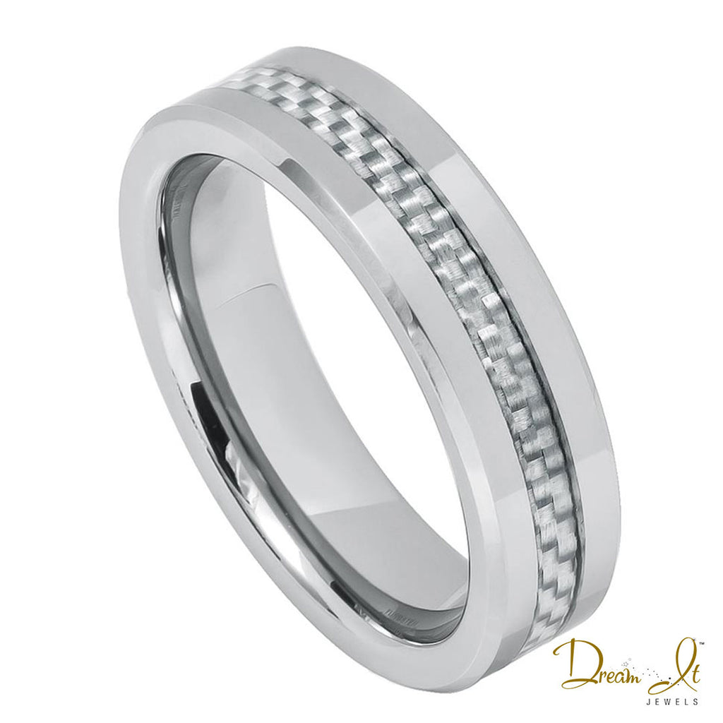 6mm Grey Carbon Fiber Inlay Tungsten Band | Dream It Jewels