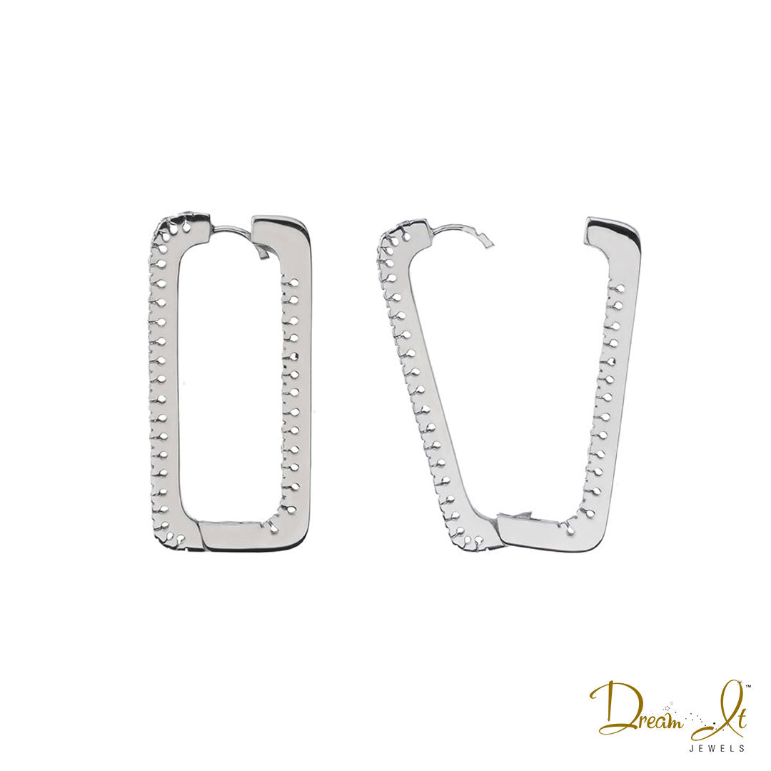18 Karat White Gold and Diamond (1.15ct) Rectangular Hoop Earrings | Dream It Jewels