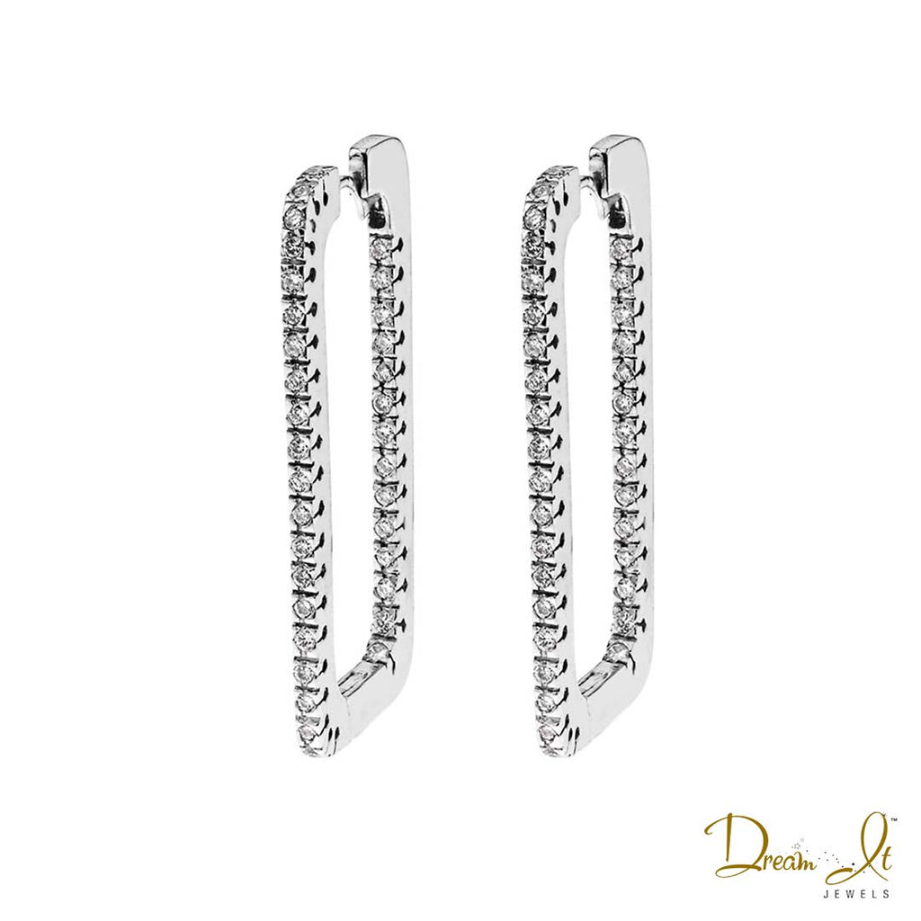 18 Karat White Gold and Diamond (1.15ct) Rectangular Hoop Earrings | Dream It Jewels