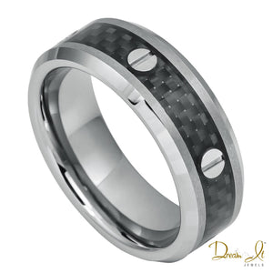 8mm Black Carbon Fiber Inlay with Screw Accents Tungsten Band | Dream It Jewels
