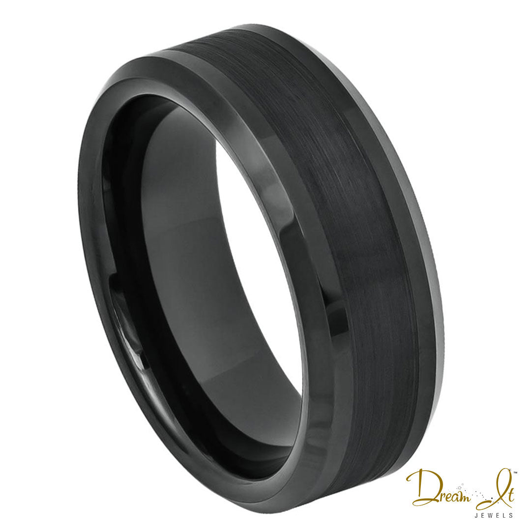 8mm Black Plated and Brushed with Polished Edges Tungsten Band | Dream It Jewels