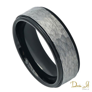 8mm Black and Grey Metal Hammer Finish Tungsten Band | Dream It Jewels