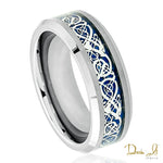 8mm Blue Celtic Dragon Cut with High Polished Edges Tungsten Band | Dream It Jewels