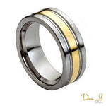 8mm Double Grooved and Yellow Gold Plated Center Tungsten Band | Dream It Jewels