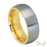 8mm Grey Metal Brushed Center and Yellow Gold Plated Interior Tungsten Band | Dream It Jewels
