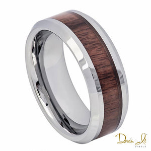 8mm Mahogany Wood Inlay and High Polished Tungsten Band | Dream It Jewels