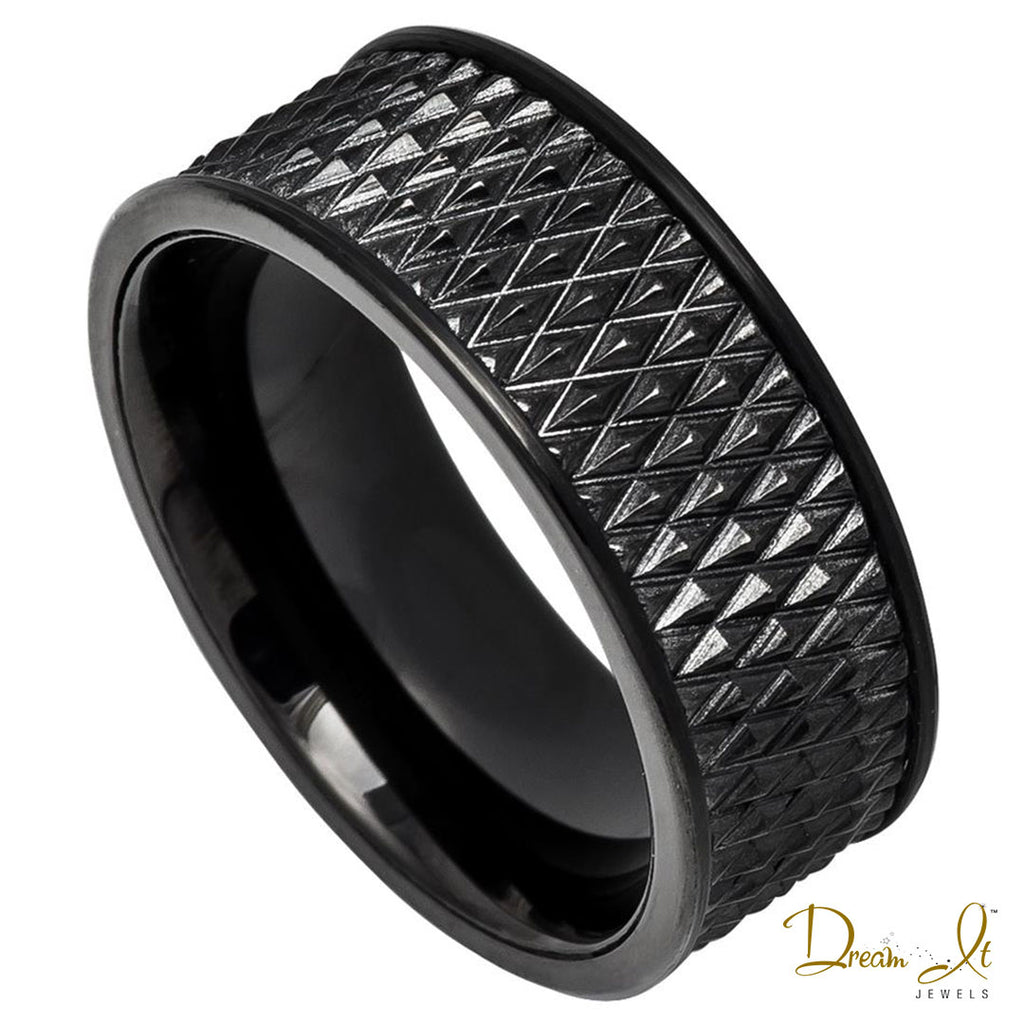 9mm Black Parallelogram Design Tungsten Band | Dream It Jewels