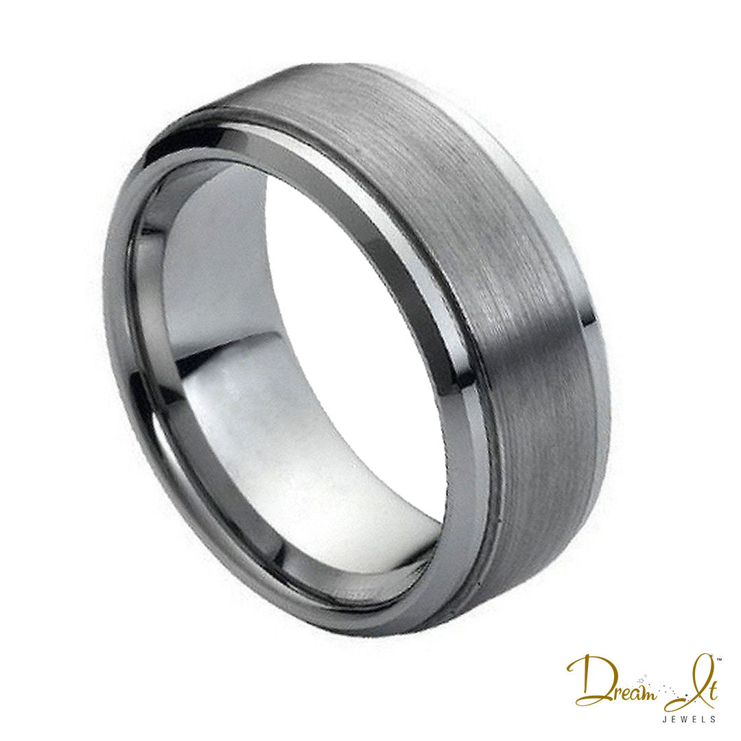 9mm Brushed Center and Stepped Edge Tungsten Band | Dream It Jewels
