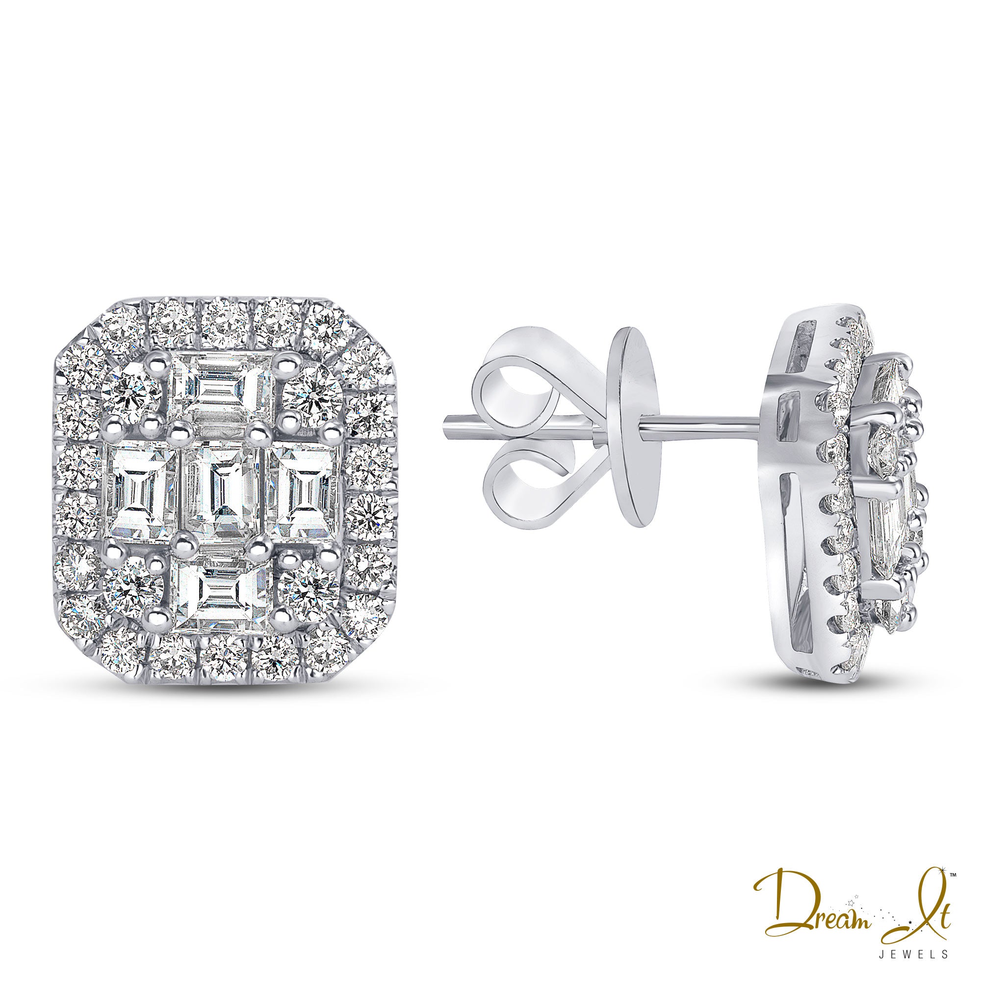 14 Karat Gold and Baguette Diamond(1.56ct) Earrings