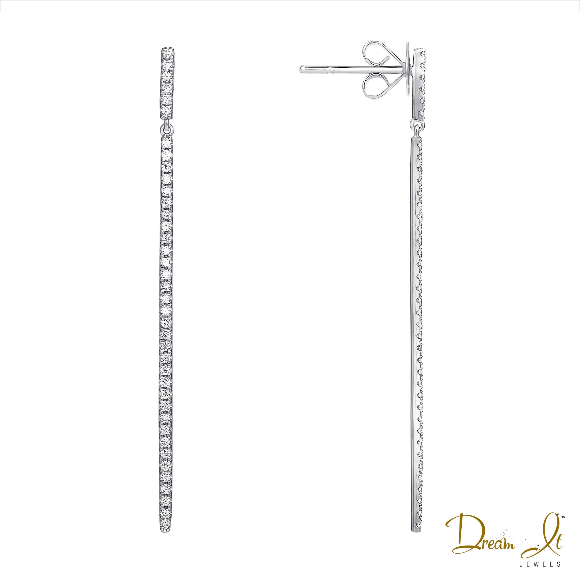 14 Karat Gold and Diamond (0.37ct) Vertical Dangling Earrings