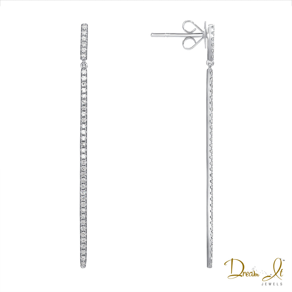 14 Karat Gold and Diamond (0.37ct) Vertical Dangling Earrings