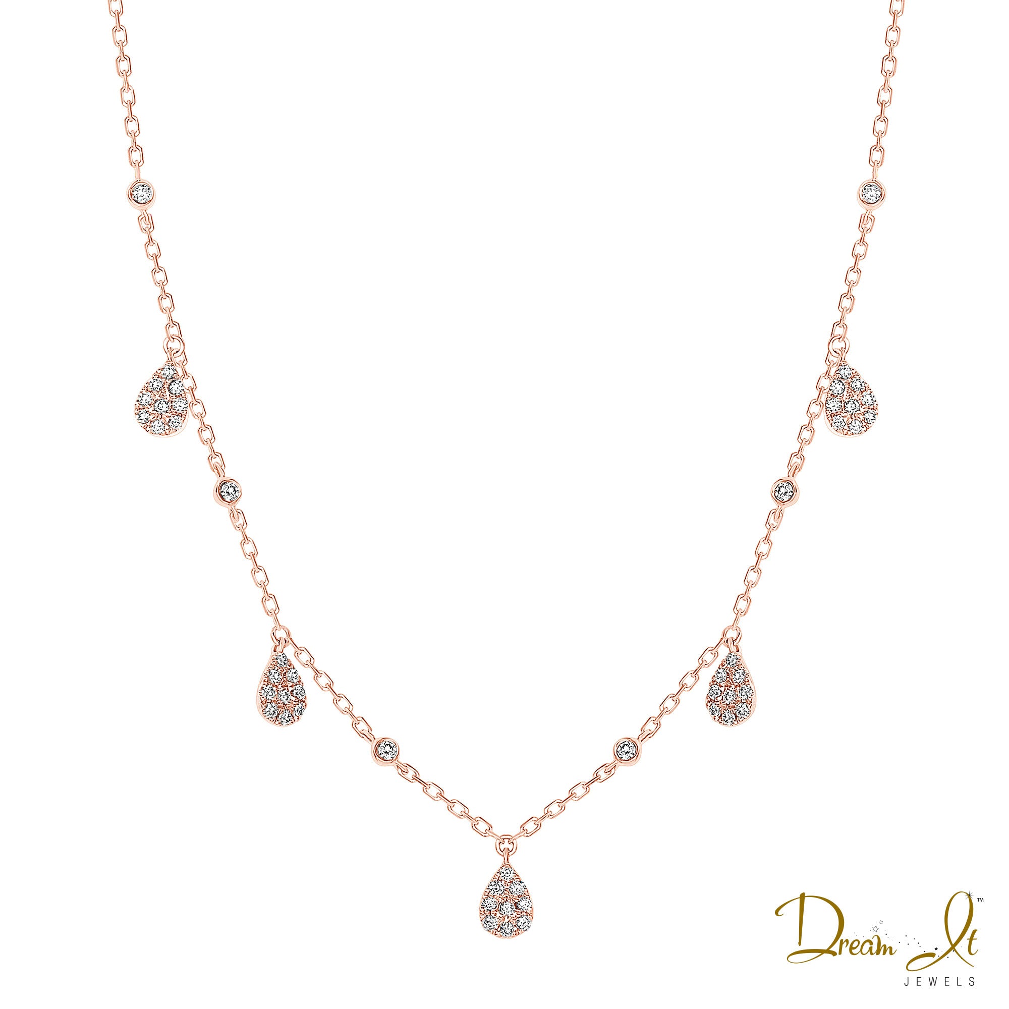 14 Karat Gold and Diamond (0.44ct) Dangling Teardrop Necklace