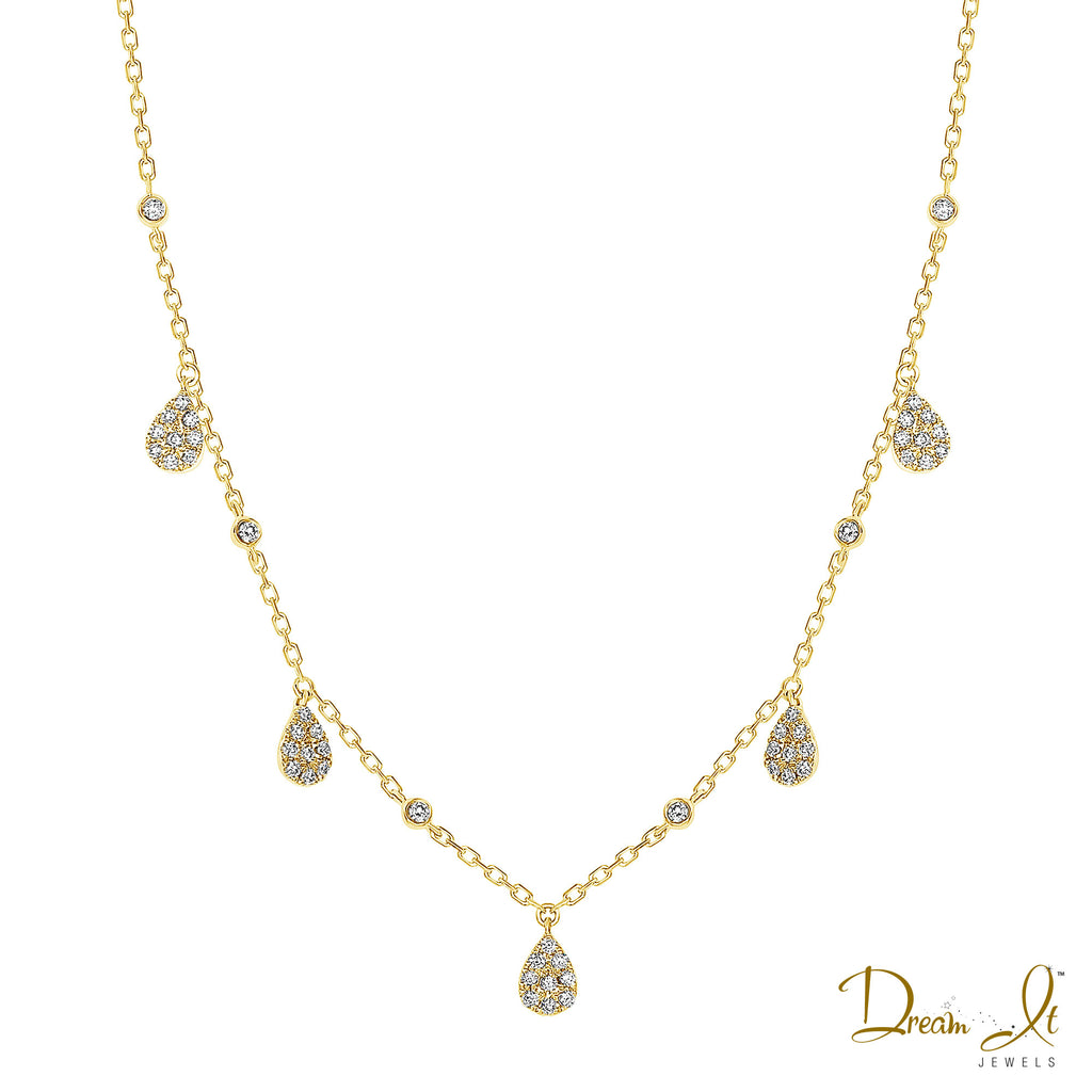 14 Karat Gold and Diamond (0.44ct) Dangling Teardrop Necklace