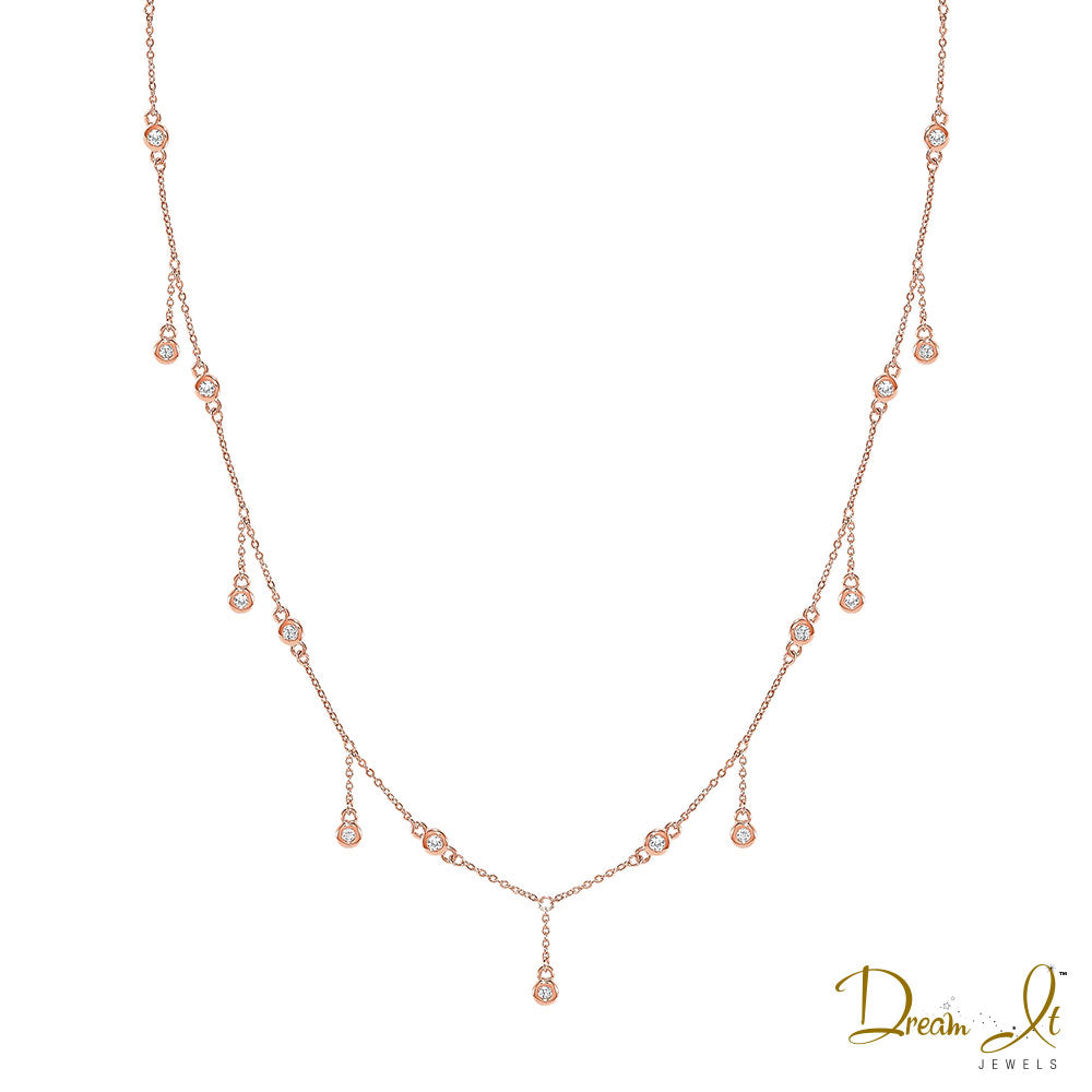 14 Karat Gold and Diamond (0.21ct) Dangling Diamond Necklace