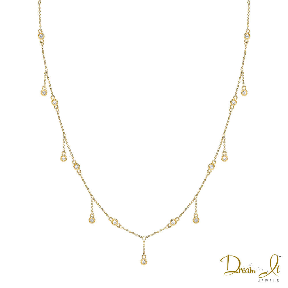 14 Karat Gold and Diamond (0.21ct) Dangling Diamond Necklace