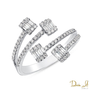 14 Karat Gold and Baguette Diamond (0.39ct) Bypass Design Ring