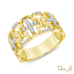 14 Karat Gold and Diamond (0.16ct) Cross Ring