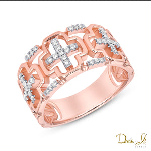 14 Karat Gold and Diamond (0.16ct) Cross Ring